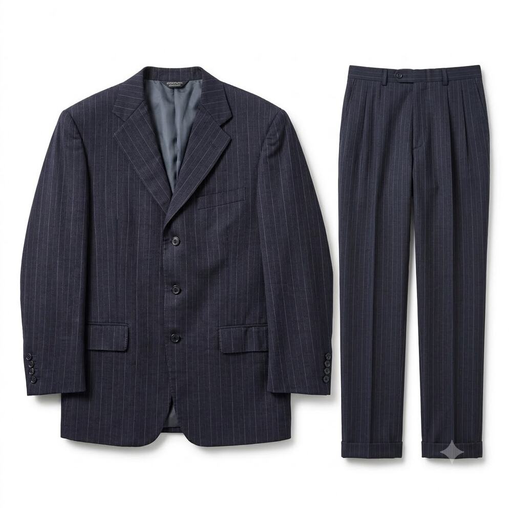 Southwick Bespoke Striped 3 Button Suit Gray Wool Mens 44R 36x31 Pleated Pants
